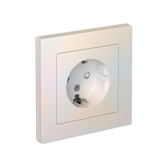 Розетка 1-м СП AtlasDesign 16А IP20 с заземл. защ. шторки в сборе жемчуж. SE ATN000444