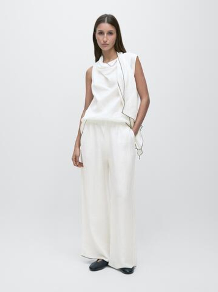 Massimo Dutti Свободные брюки с декоративной отделкой кантом, белый