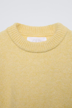 ZARA ОДНОТОННЫЙ СВИТЕР, ПАСТЕЛЬНО-ЖЕЛТЫЙ