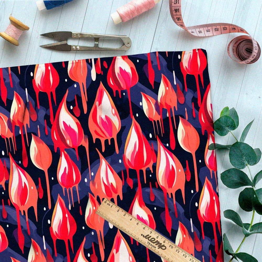 Ткань премиум интерлок фантазийные тюльпаны