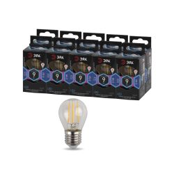 Лампочка светодиодная ЭРА F-LED P45-9W-840-E27 E27 / Е27 9Вт филамент шар нейтральный белый свет | Филаментные декоративные