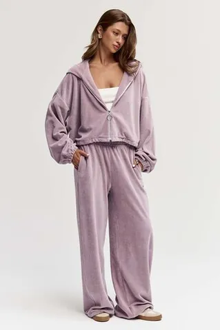 Худи на молнии из велюровой ткани пудрового цвета