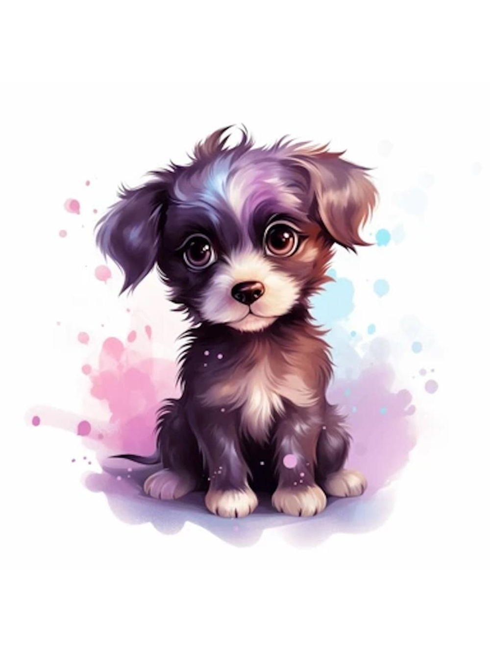 Картина по номерам 20х20см. "Малыши-животные. Красочный чёрный щенок" 16цв. коробка (арт.Х-6306)