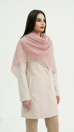 Оренбургский пуховый платок-паутинка А150-06 магнолия