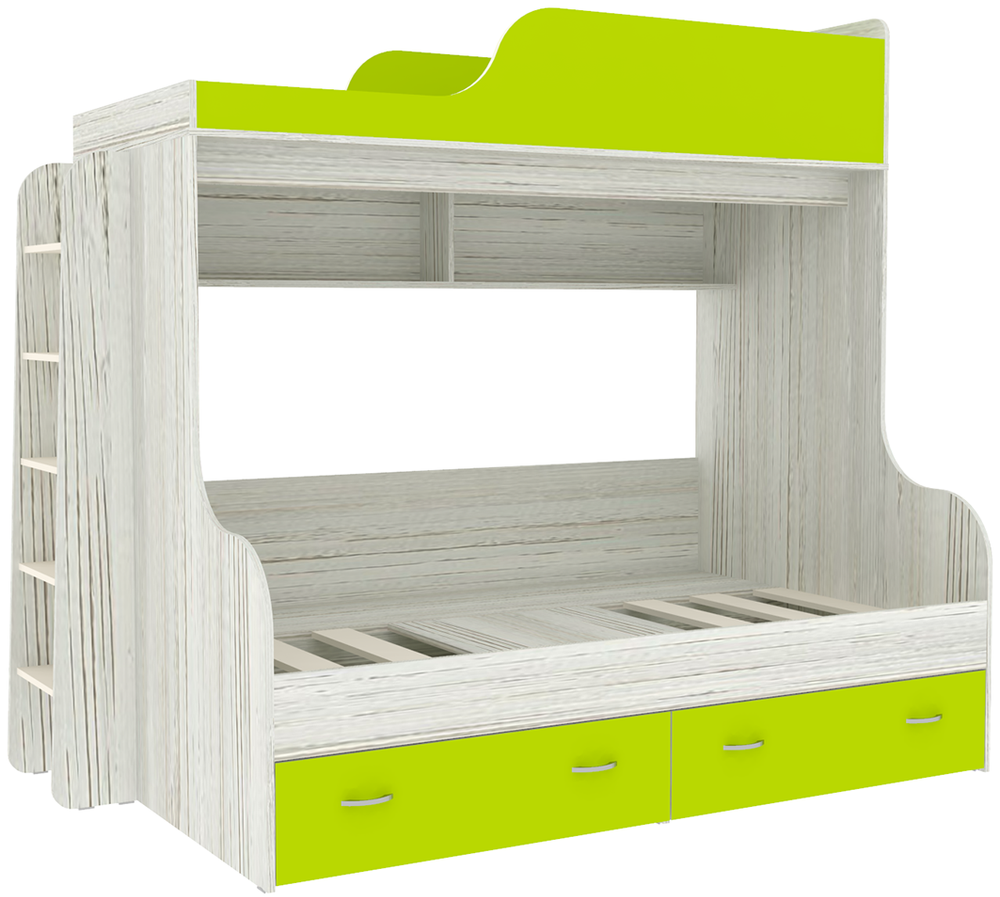 Двухъярусная кровать КарИВи Дуэт-15 с деревянной лестницей Винтерберг Лайм