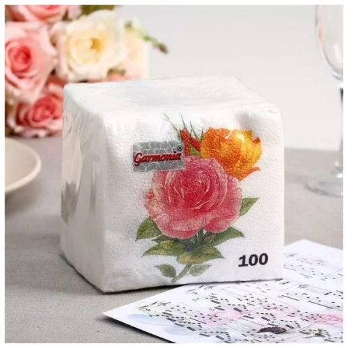 Бумажные салфетки "Гармония Цвета" (розы) 100шт