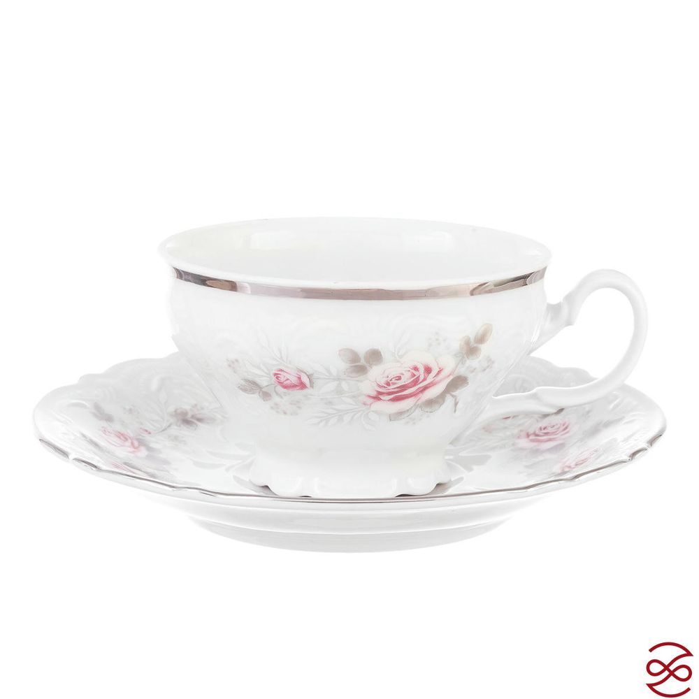 Набор чайных пар Bernadotte Серая роза платина 220 мл(6 пар)