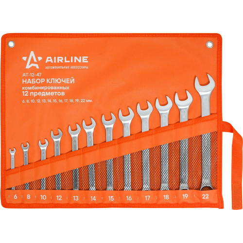 Набор ключей комбинированных рожковых/накидных PRO 6-22 мм, 12 шт в сумке AIRLINE AT-12-47
