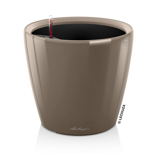 Кашпо Lechuza "Classico LS Complete taupe high gloss" (пластик), D28xH26 см