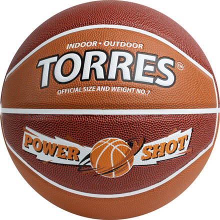 Мяч баскетбольный TORRES Power Shot, B323187, р.7, 8 пан., ПУ, нейлон.корд,бут.кам, коричнево-оранжевый