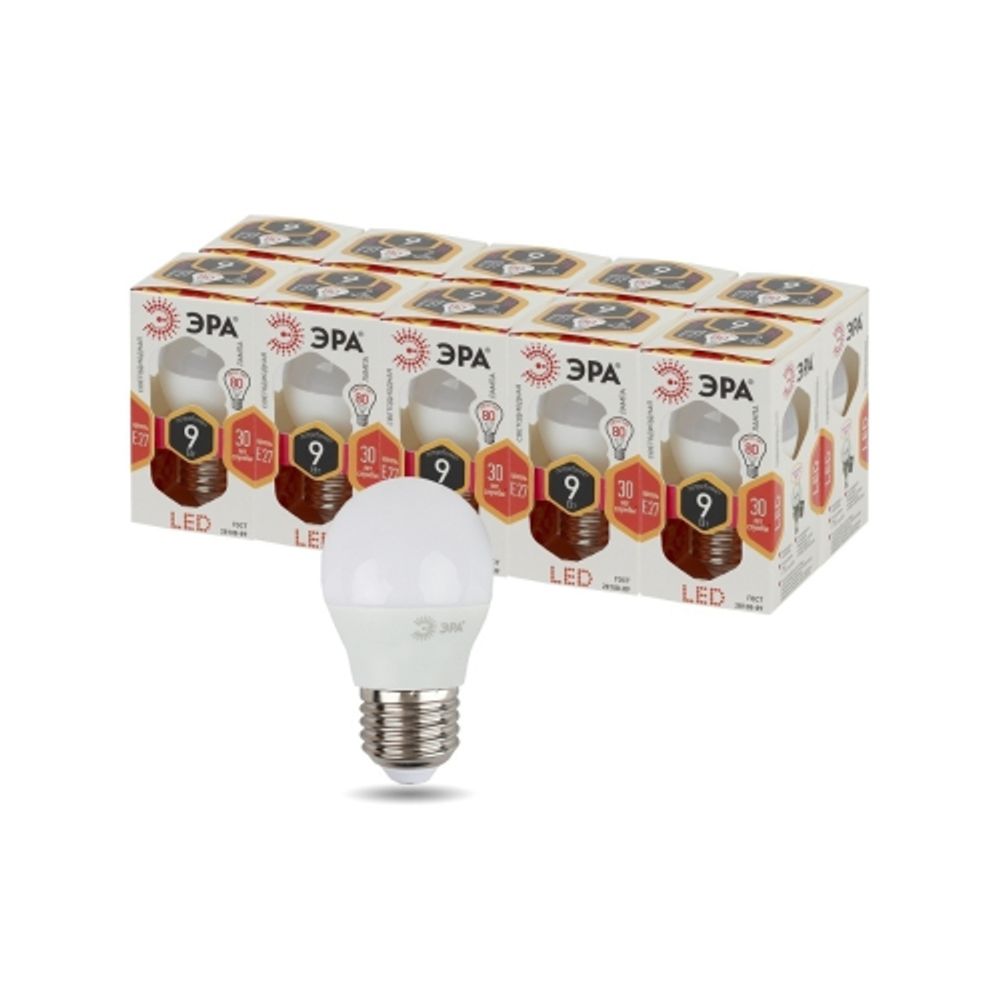 Лампа светодиодная ЭРА STD LED P45-9W-827-E27 E27 / Е27 9Вт шар теплый белый свет | Лампы cветодиодные Шар (G/P)