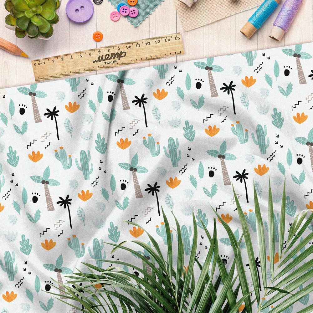 Ткань флис пальмы и кактусы