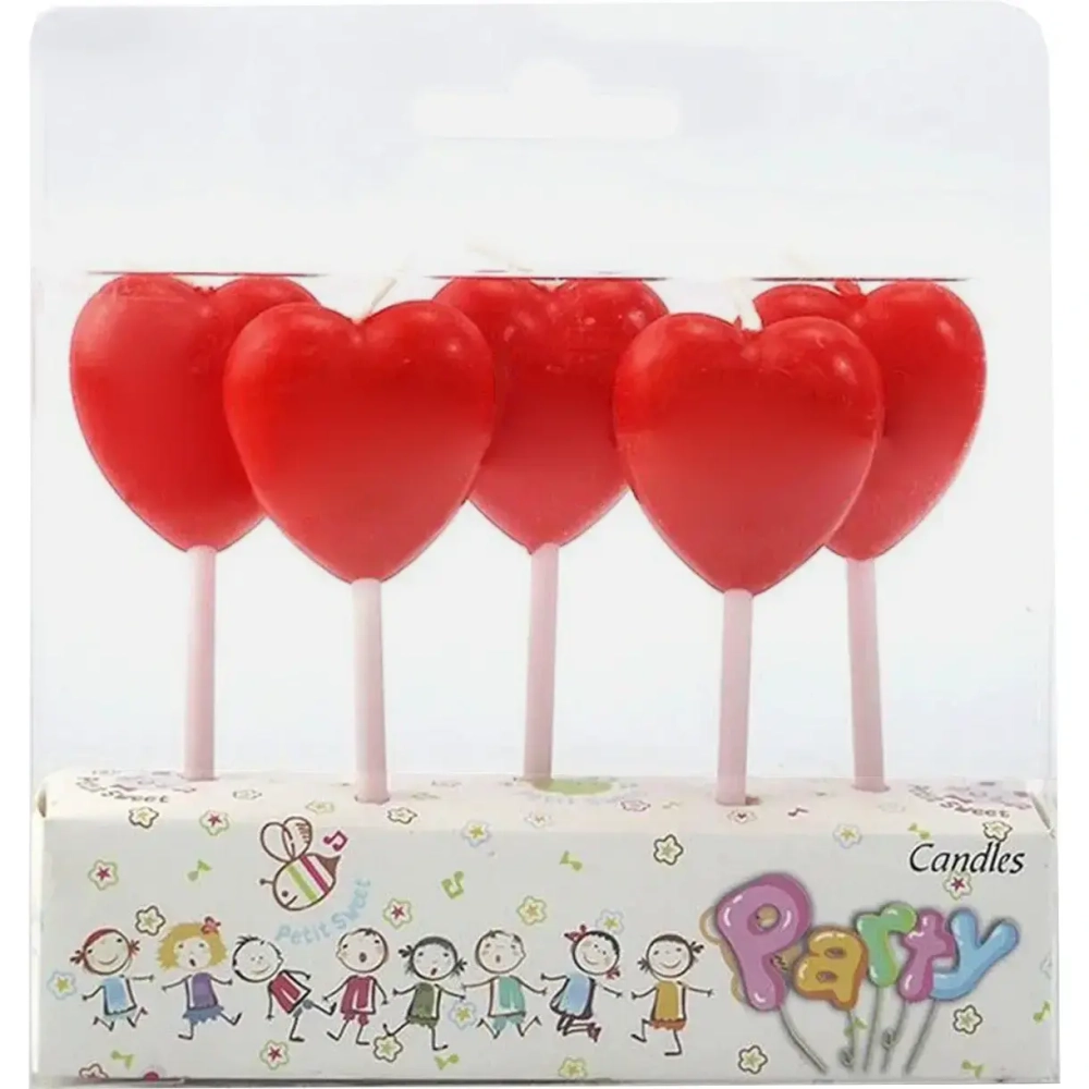Свечи в торт «Сердца» (набор 5 шт)