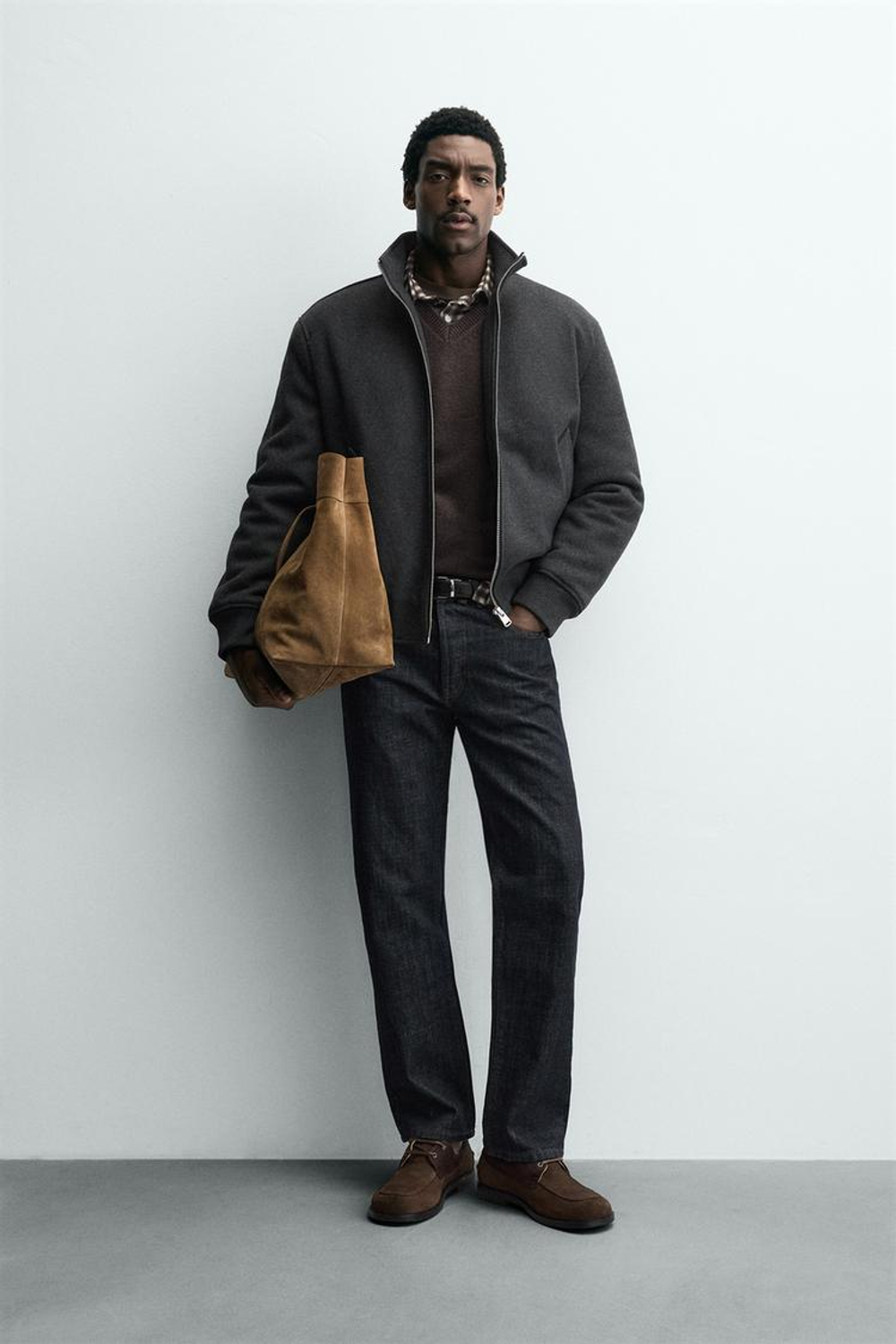 ZARA КОМБИНИРОВАННЫЙ БОМБЕР, АНТРАЦИТОВО-СЕРЫЙ