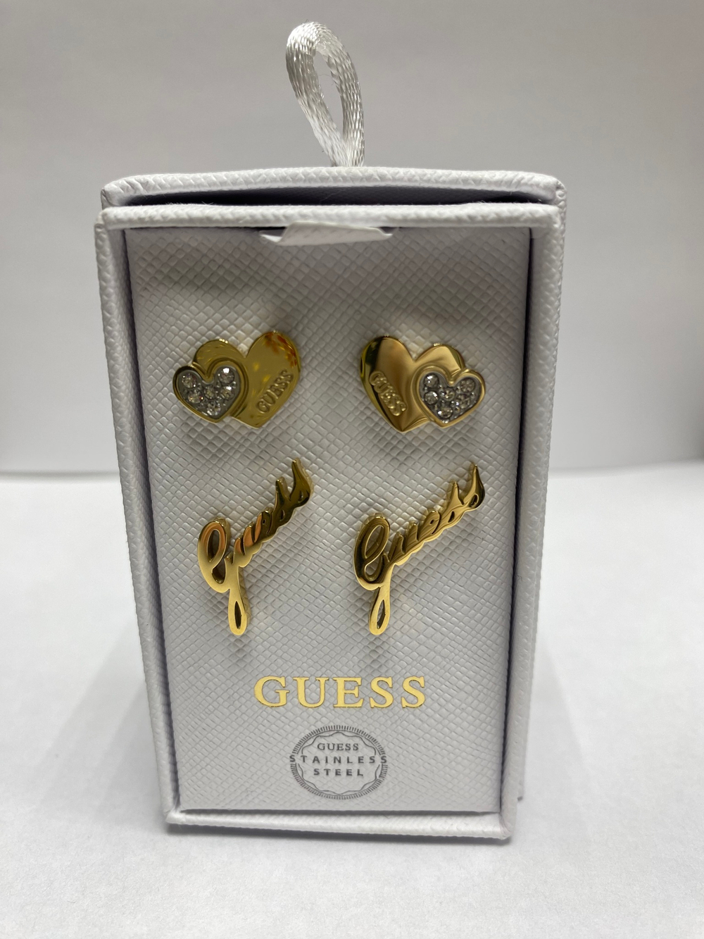Набор: серьги 2 пары GUESS Желтый металл: двойные сердечки/Стразы//Guess Девочка