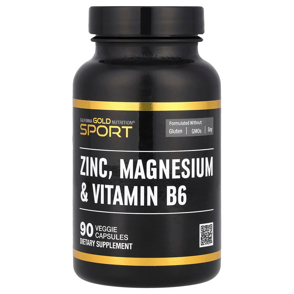 California Gold Nutrition, Sport, цинк, магний и витамин B6, 90 растительных капсул