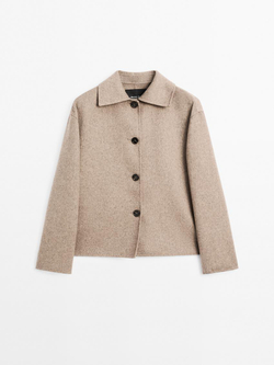 Massimo Dutti Короткое пальто из смесовой шерсти с пуговицами, цвет верблюжьей шерсти