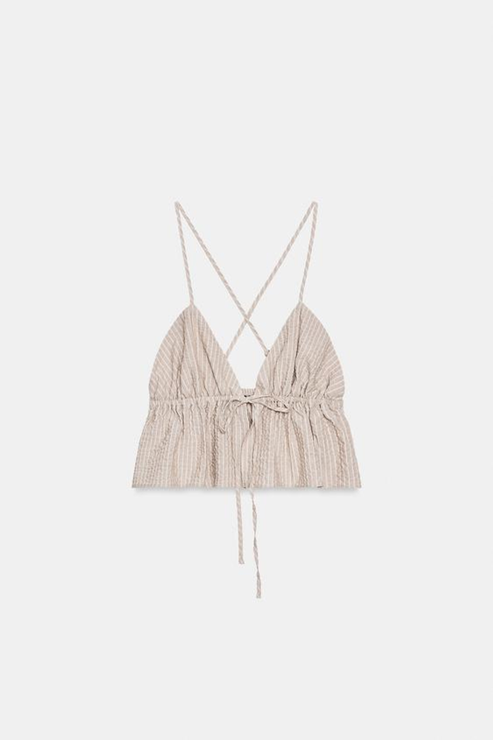 ZARA КРОП-ТОП В ПОЛОСКУ, СВЕТЛО-КОРИЧНЕВЫЙ