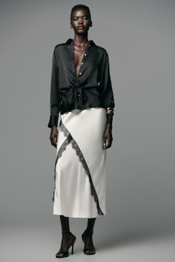 ZARA АТЛАСНАЯ РУБАШКА С УЗЛОМ, ЧЕРНЫЙ