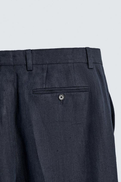 ZARA КОСТЮМНЫЕ БРЮКИ ИЗ 100% ЛЬНА В ЕЛОЧКУ, ИНДИГО