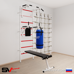Шведская стенка Sv Sport 50510 (Турник стандарт/Брусья/Скамья/Цепь/Мешок 15кг/Канатный лаз)