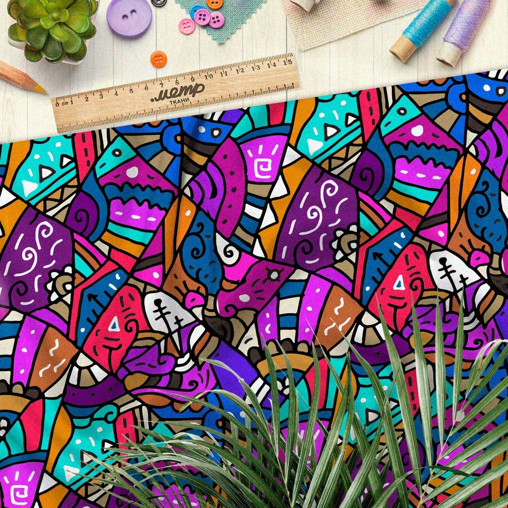 Ткань интерлок кислотные египетские узоры