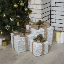 Светодиодные Подарки с бежевой лентой 15, 20, 25 см., 220 В, теплые LED, Luazon Lighting (4357001)