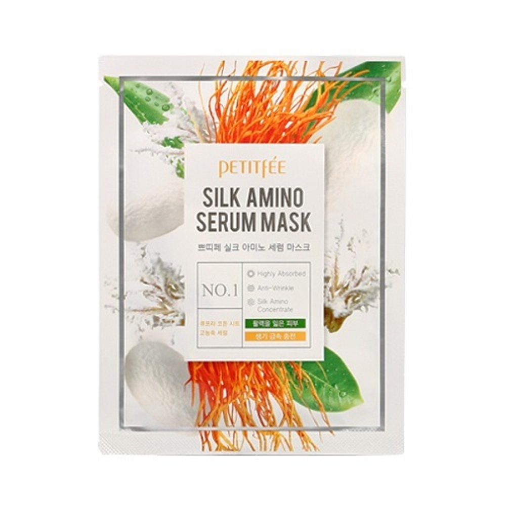 Маска тканевая с аминокислотами шелка Petitfee Silk Amino Serum Mask 25г