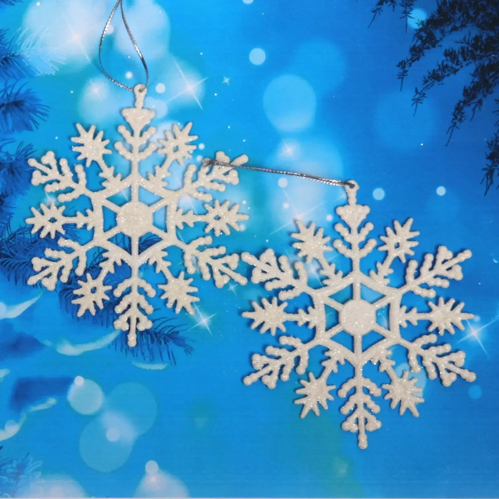 Подвески в блестках «Зимние снежинки» 9,5 см (набор 2шт), белый