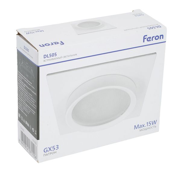 Светильник встраиваемый Feron DL505 потолочный GX53 белый квадрат IP44 51103
