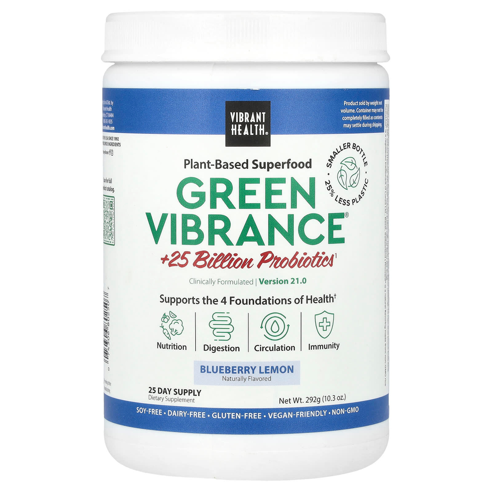 Vibrant Health, Green Vibrance® +25 млрд пробиотиков, версия 21.0, со вкусом голубики и лимона, 292 г (10,3 унции)