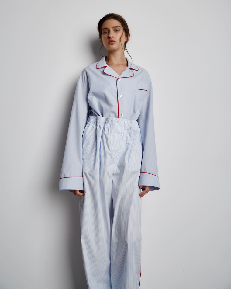 Брюки из хлопка Гуччи в полоску голубой/белый