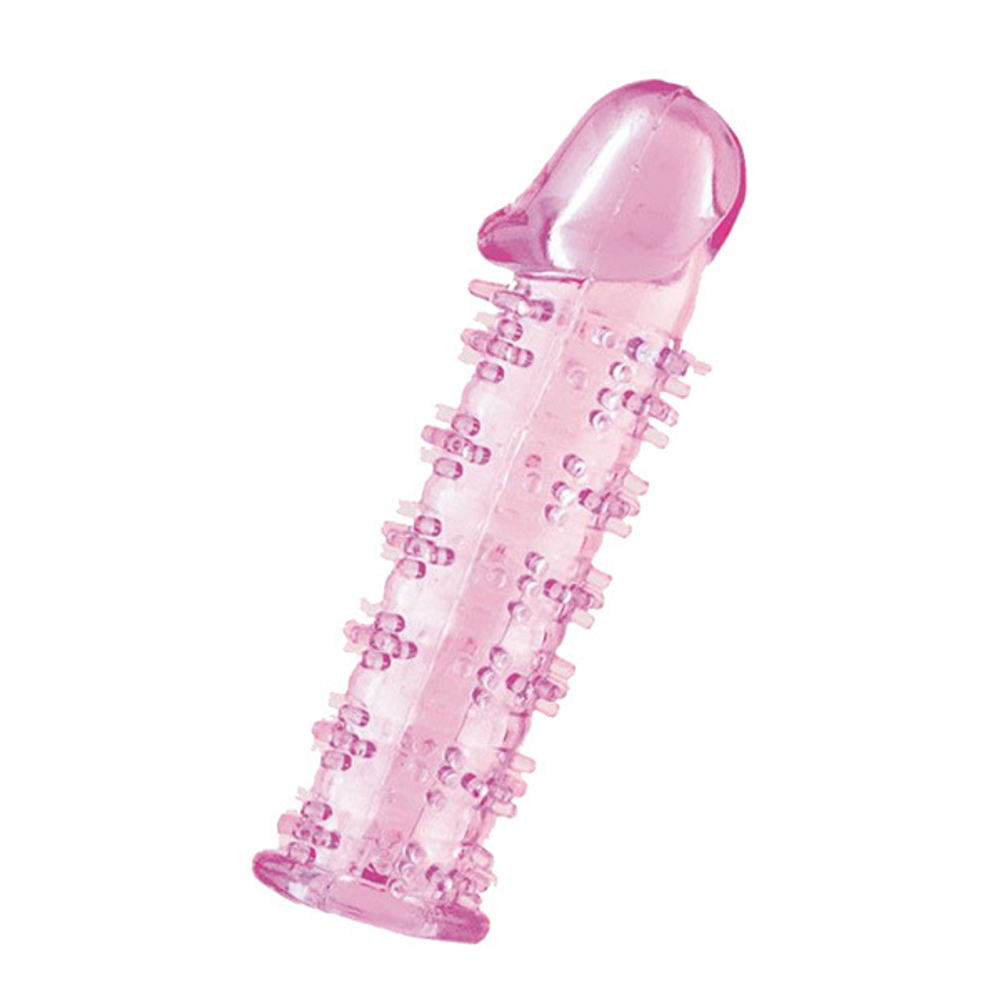 Гелевая розовая насадка на фаллос 12см с шипами ToyFa Basic 818031-3