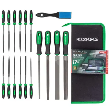 Набор напильников и надфилей разнопрофильных, 17пр (плоск, треуг, квадр, круг, полукруг, L-100мм,L-200мм) в чехле RockFORCE RF-5056W