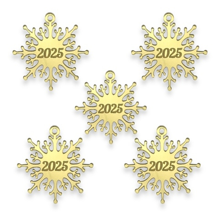 Топпер Бирка снежинка "2025" (4,5см) 5шт ЗОЛОТО акрил