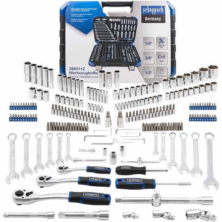 Набор инструментов Scheppach 1/4", 3/8", 1/2" 6, 12 гр. 4-32 мм, 216+2 предмета Sch-38841+2(59300)
