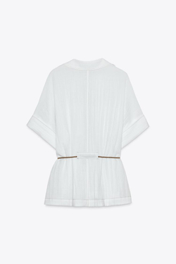 ZARA РУБАШКА САФАРИ С ПОЯСОМ, ЖЕЛТОВАТО-БЕЛЫЙ