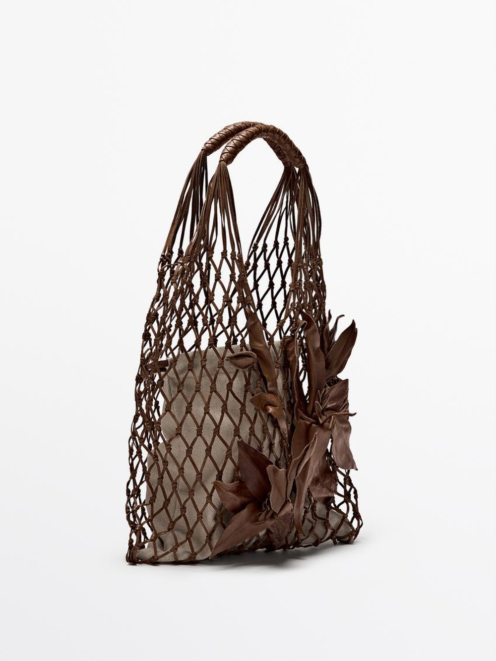 Massimo Dutti Плетеная мини-сумка из кожи, коричневый