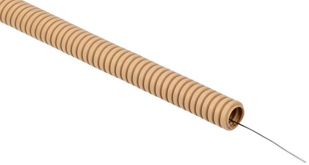 Труба гофрированная ПВХ d25мм с протяжкой сосна (уп.100м) ELASTA IEK ET-TG21-121-025-100-K34