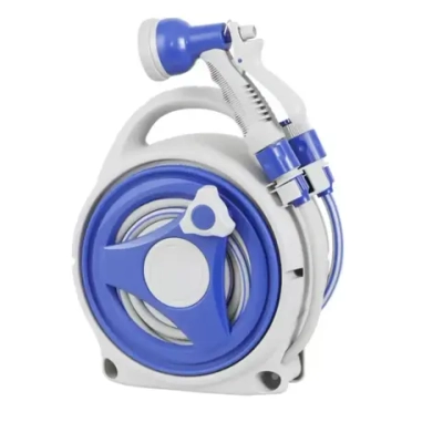 Катушка со шлангом и адаптерами, 15м серо-синяя HY4017