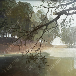 Быков В. А. (р. 1958 г.) Ветка над озером. Холст, масло. Россия, 2013 г.
