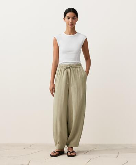 OYSHO Брюки-баллоны из смеси лиоцелла и 24% льна со швами, бежево-зеленый