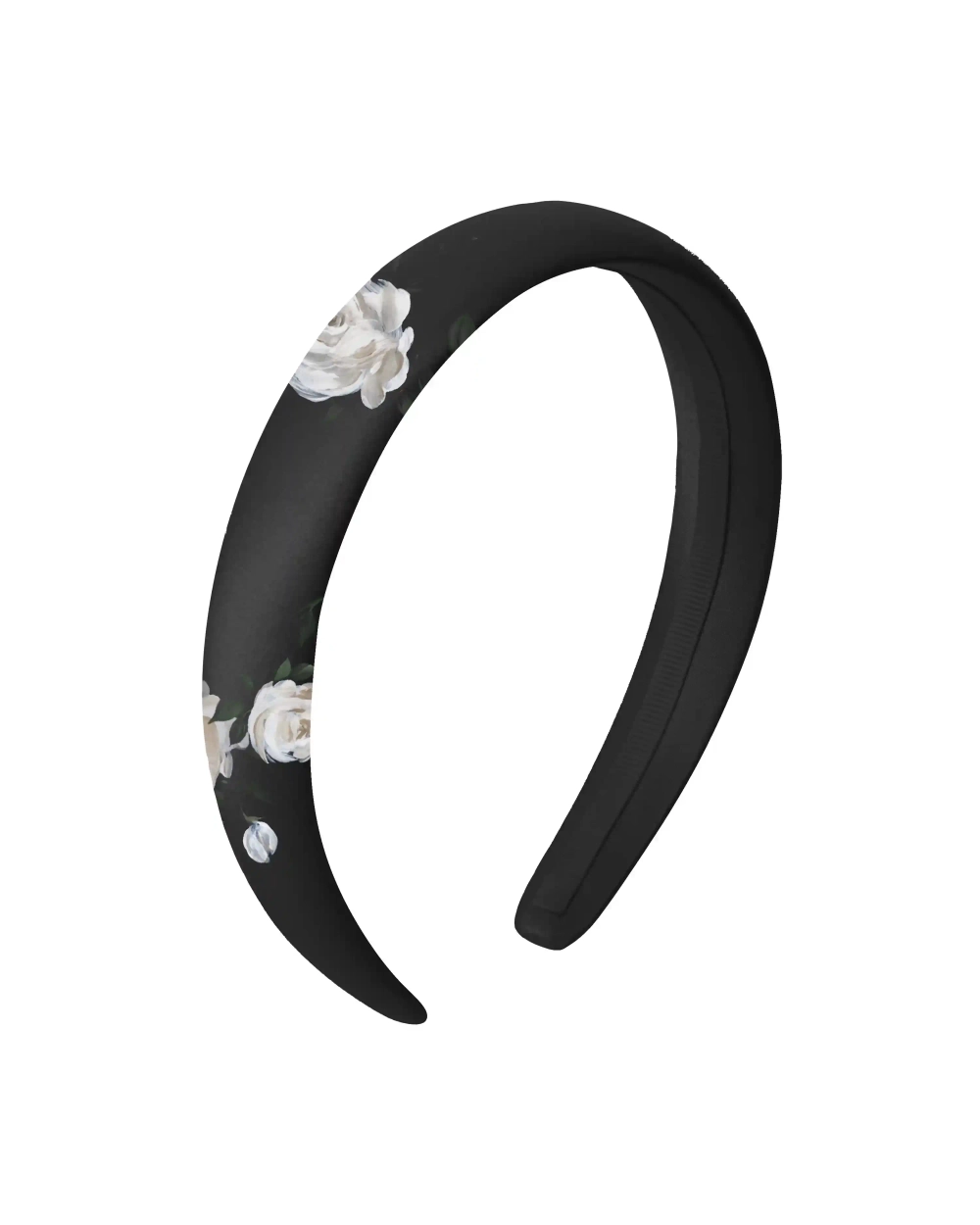 Noemi, ободок детский из черного атласа с цветочным принтом