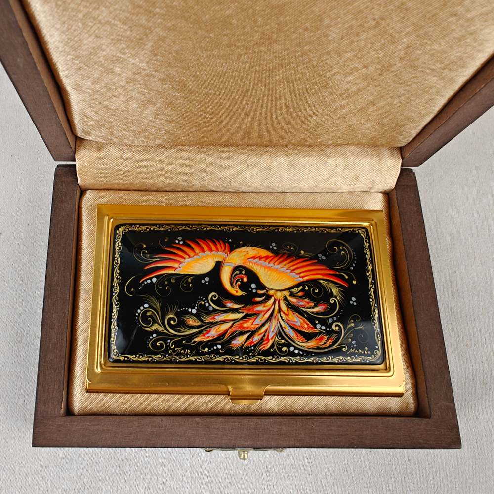 Визитница "Жар-птица" №8 (роспись Палех) желт.