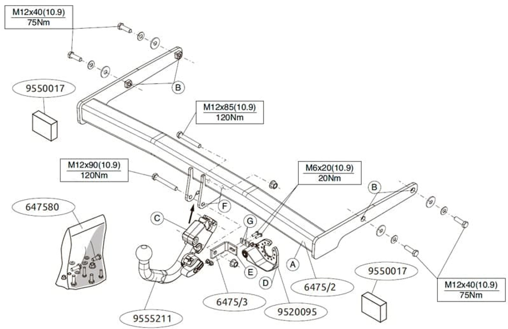 Фаркоп Brink (Thule) 647500 для Skoda Karoq 18-(паспорт и сертификат в комплекте)(без электрики)