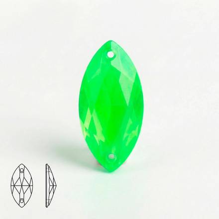Стразы пришивные из стекла, цвет Neon Green, форма Navette