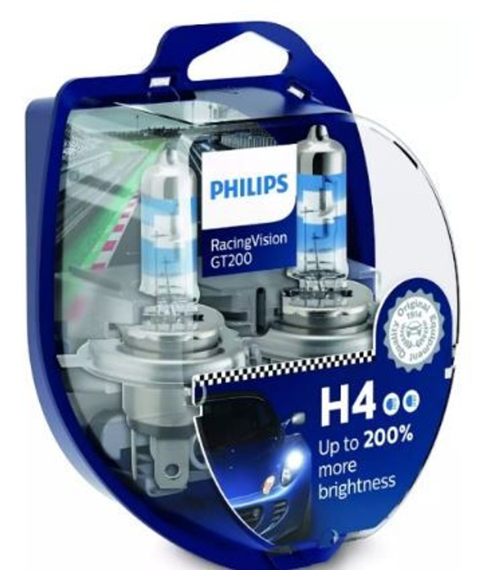 Автолампа H4 12V- 60/55W Philips (P43t) (+200%) Racing Vision GT200 (кт2шт) P-12342RVGT200