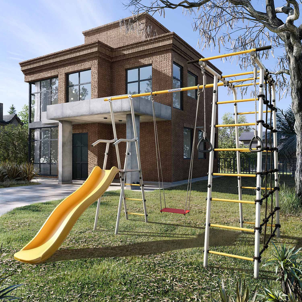 Детский спортивный комплекс для дачи ROMANA Богатырь (желтый/серый)