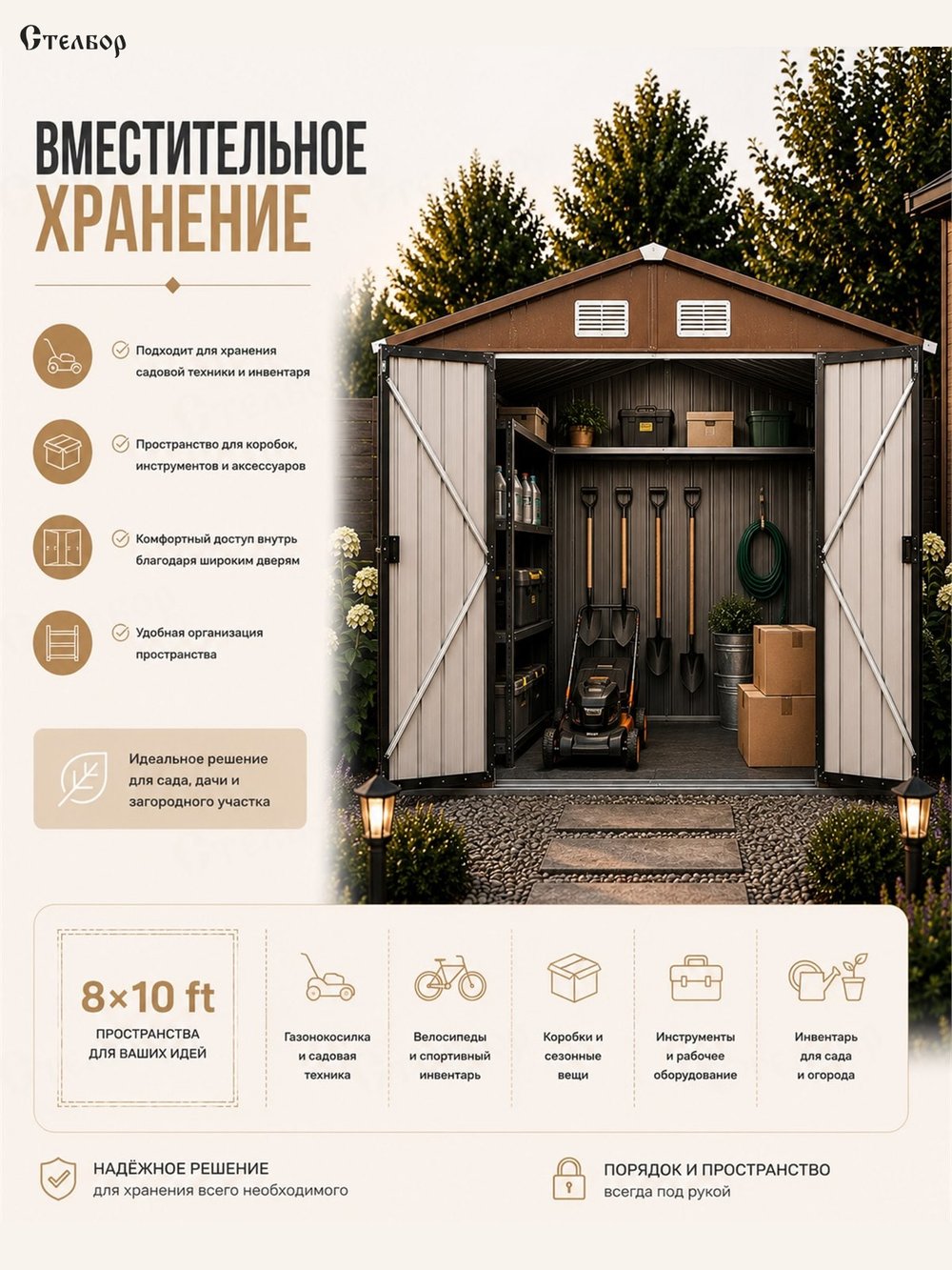 Металлический сарай 8×10, 252×320×195 см