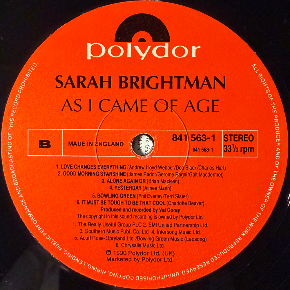Sarah Brightman ‎– As I Came Of Age (Англия 1990г.)